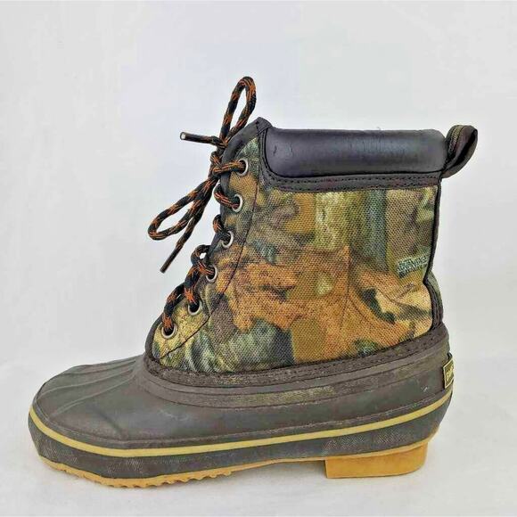 Game Winner Thermolite Kids Duck Boots Black Camouflage Lace Up Steel Shank 2 - Picture 1 of 12